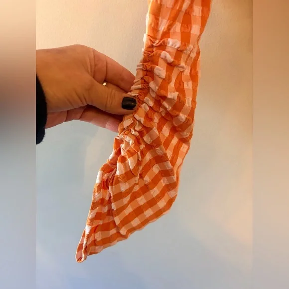 ZARA Orange Gingham Long-Sleeve Cropped Top - Brand - Picture 4 of 7
